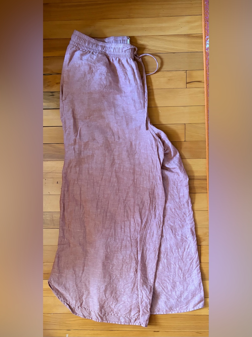 Upwest Dusty Rose Linen-Blend Palazzo Pants With Drawstring Waist